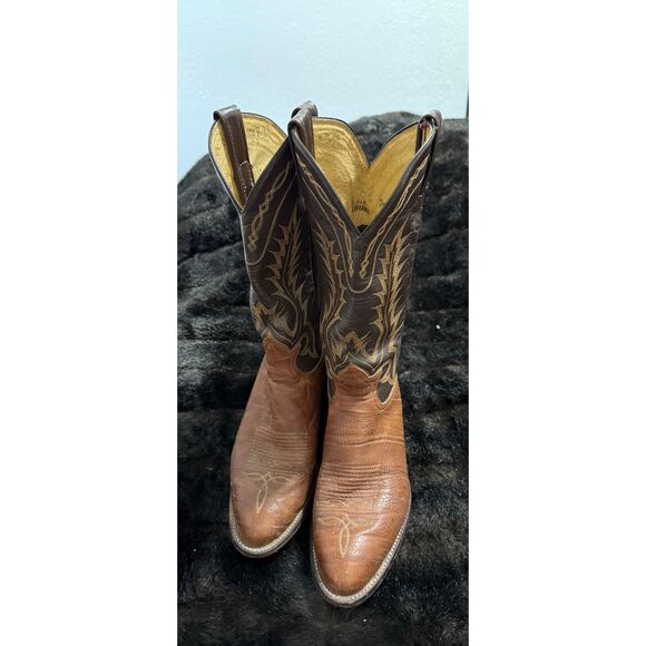 Vintage Tony Lama Two Tone Cowboy Boots Men's 9.5 D 9.5d Caramel / Brown USA - Picture 3 of 5
